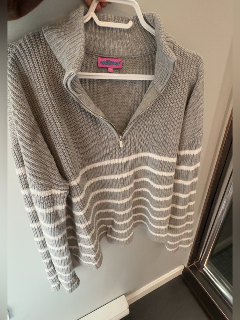Edikted Grey & White Quarter-Zip Sweather